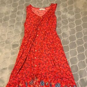 Red floral midi dress